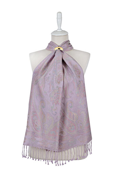 Bursa İpek Lilac Pink Jamawar Woven Silk Scarf