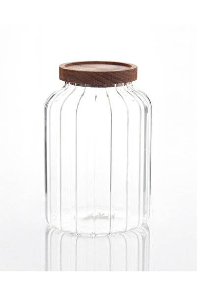 MİEN 2 Pieces Acacia Vacuum Lid Striped Jar 1800ml