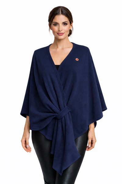 Hoodraze Asymmetrical Poncho with Indigo Tie Detail