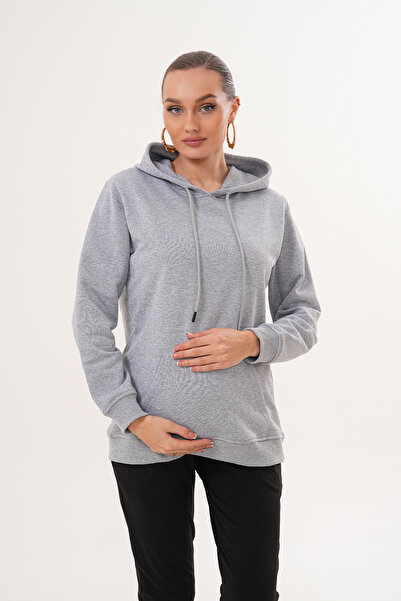 Miss Dünya Lissa 100% Cotton Maternity and Postpartum Basic Hooded Sweatshirt