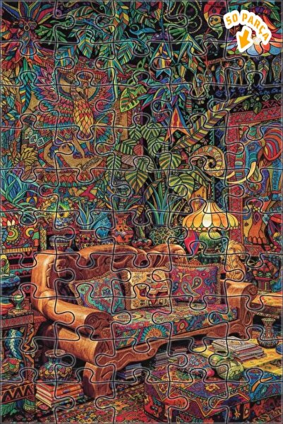 Teona Ahşap لغز خشبي بتصميم منزل الغابة الاستوائية مع رسم زيتي 50 قطعة 15x25
