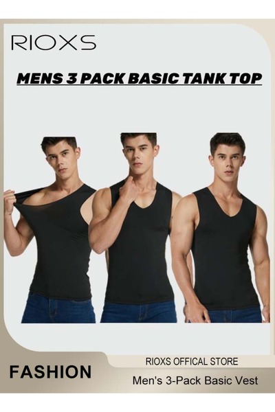 RIOXS 3PCS Men's Tank Tops, Summer Ice-Silk Seamless Slim-Fit Stretch Quick-D...