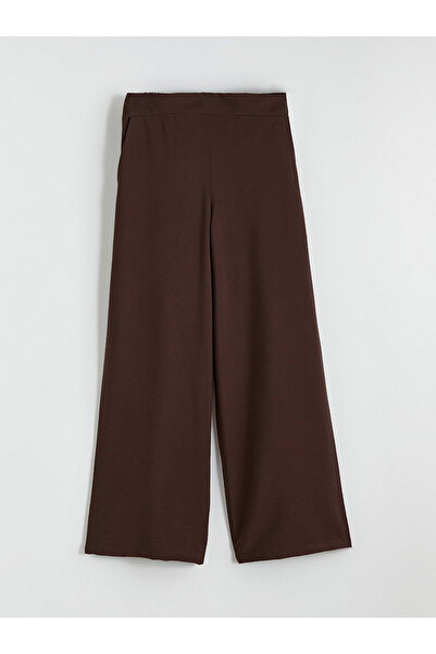 LC Waikiki Brown Wide Leg Women's Trousers with Elastic Waist