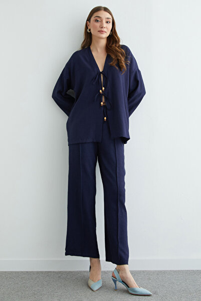 Fulla Moda Set de 2 kimonouri din in cu cravată în față