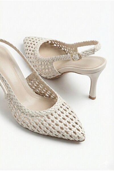 GİAMGİA STORE Hasır Örgü Desenli Arkası Açık Kadeh Topuklu Sivri Burun Kadın ...