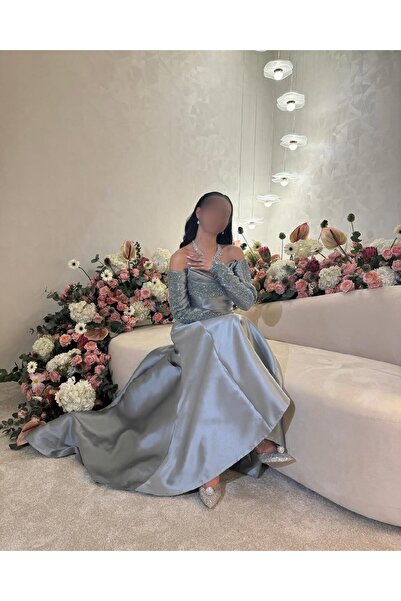 SKY dresses فستان رصاصي تطريز يدوي