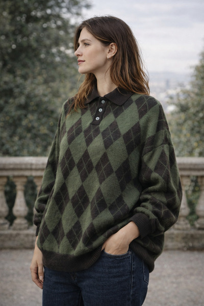 Get Crazy Women's Polo Neck Argyle Sweater