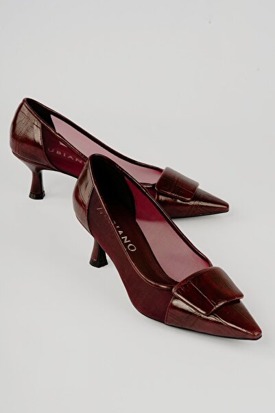 Mubiano Women's Crocodile Stiletto Buckle Mesh Detailed Pointed Toe Heeled Sh...