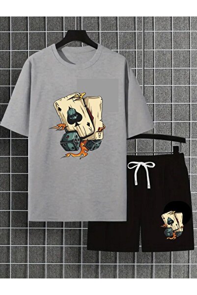 x-compass life Unisex Oversize Shorts Set Wide Cut Zar Printed Cotton