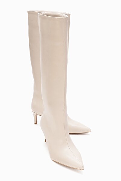 LuviShoes CAMİLA Cizme cu toc pentru femei, din piele bej