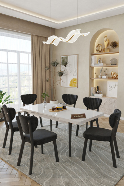 Hardalım Consept 80 x 130 Açılabilir Mutfak Masa Takımı Elma Sandalyeli, Salo...