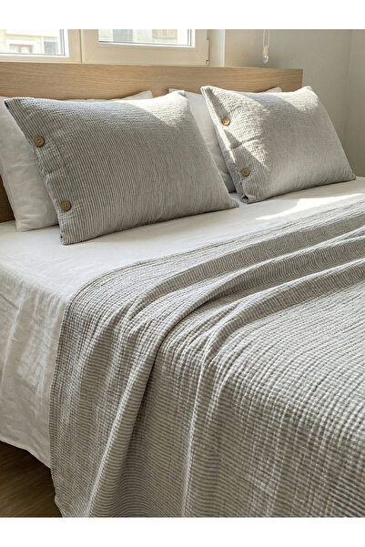 CollessiaHome 100% Cotton 4 Layer Striped Muslin Bedspread Set Bedspread Set