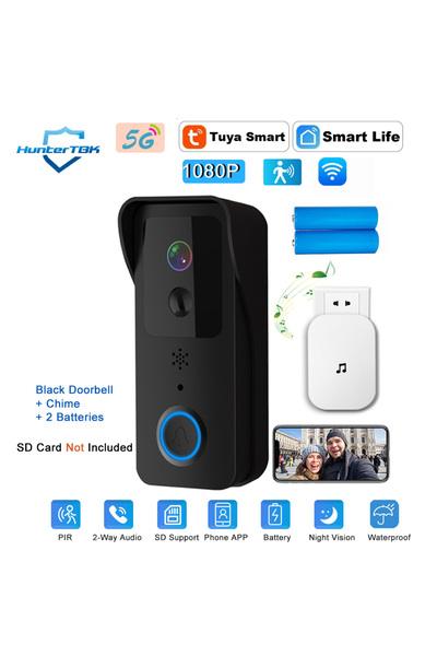 Choice1 EU Plug No SD-Black Kit 5G 2.4G WiFi Video Doorbell 1080P Tuya Smart ...
