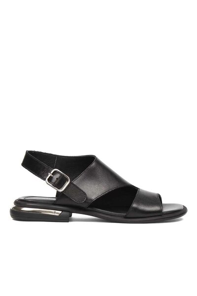 Celal Gültekin Kadın Siyah Bilekten Tokalı Deri Sandalet