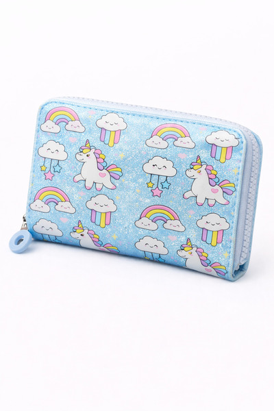 UCCELLO Πορτοφόλι με φερμουάρ για κορίτσια με ασημί μονόκερο και σχέδιο ουράν...