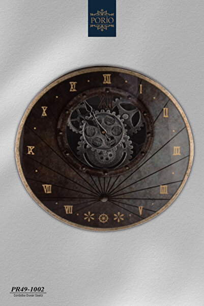 Porio Cordoba Metal Çarklı Dekoratif Roma Rakamlı 45*45 cm Duvar Saati PR49-1002