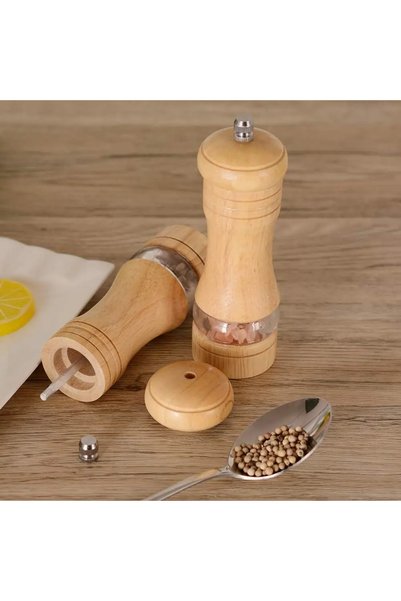 ebulduk Wooden Spice Salt Grinder with Acrylic Compartments, Salt Shaker, Spice Rack, Natural Color, Set of 2