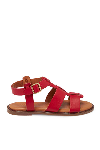 Tergan Kırmızı Deri - Tekstil Kadın Sandalet - K25Y1SN68111-A30