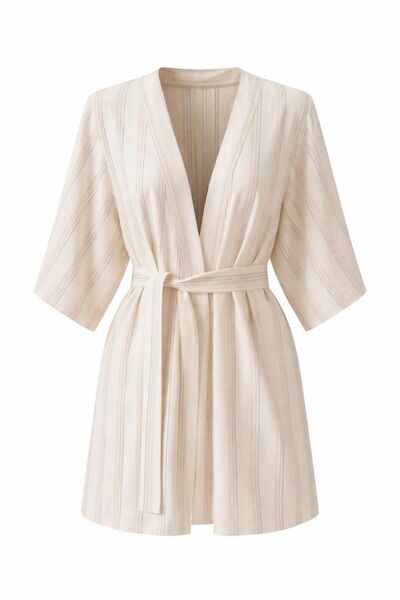 Eight Fashion Halat scurt tip kimono și caftan, cu aspect de in, cu curea mul...