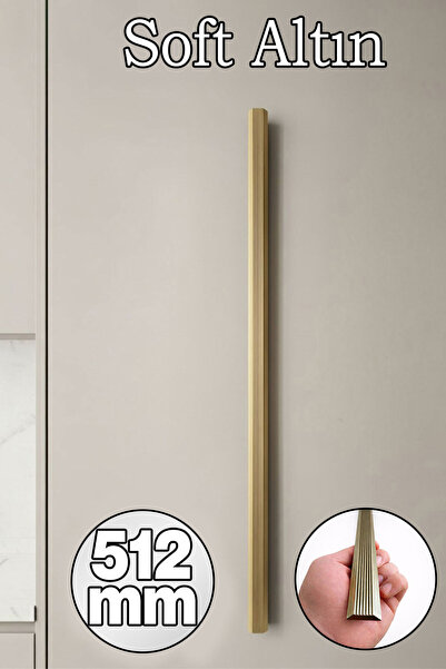 Badem10 Toros Çizgili Soft Altın Çekmece Kulp 512 mm Metal Gardırop Mutfak Ba...