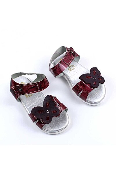 tino Sandale din piele naturala , pentru fetite , cu fluturi 3263-BORDO