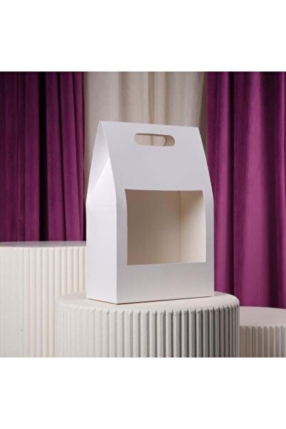 GiftWorld حقيبة منتجات كرافت بنافذة شفافة ومقبض مدمج