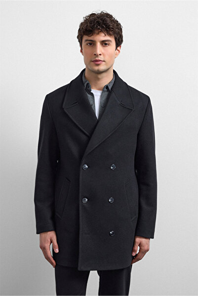 Back And Bond Black Regular Fit Double-Breasted Short Coat