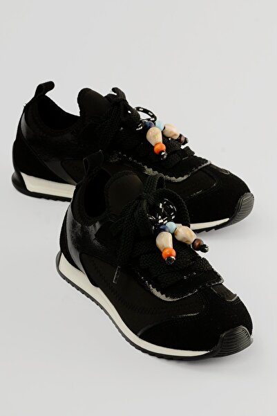 Mubiano Pantofi sport de damă cu talpă plată, cu detalii de mărgele, elastici...