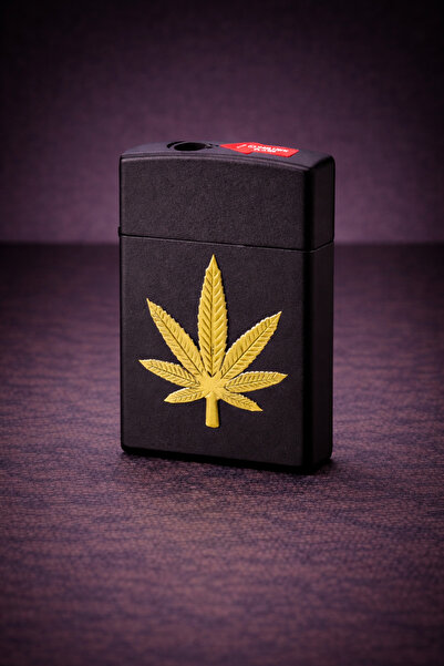 ZEFLAZER Hediyelik Kişiye Özel Altın Yaprak Desenli Çakmak Metal Siyah