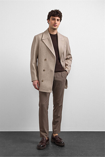Back And Bond Beige Regular Fit Double-Breasted Short Coat