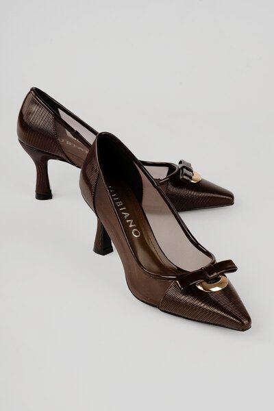 Mubiano Women's Stiletto Bow Buckle Mesh Detailed Pointed Toe Heeled Shoes Ne...