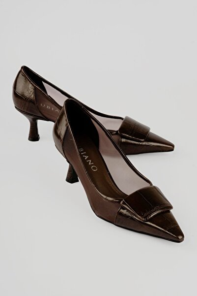 Mubiano Women's Crocodile Stiletto Buckle Mesh Detailed Pointed Toe Heeled Sh...