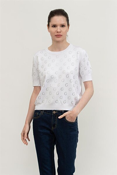 Guess Jasmine g Cn Ss Boxy Swtr Women's White Sweater W5Gr05Z3D60-G011