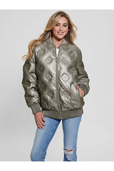 Guess Kadın 4g Kabartma Baskılı Suni Deri Metalik Gri Mont