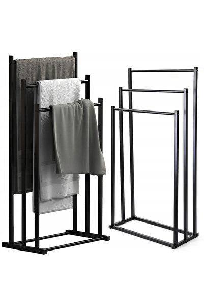 NewEvo Ράφι πετσετών, μεταλλική, 3 μπράτσα, μαύρη, 84x41x21.5cm