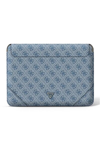 Guess 4G Uptown Laptop Sleeve 13/14 inch - Blue Eco Leather, Magnetic Closure