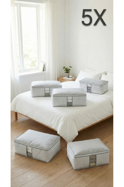 EVSELLA مجموعة من 5 قطع - حقيبة تخزين كبيرة الحجم مزودة بنافذة بيضاء مخططة وح...