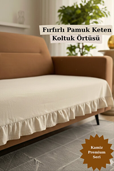 KAMİZ Fırfırlı Koltuk Örtüsü Bohem Pamuk Keten | Kaymaz, Yıkanabilir, Modern Şık Tasarım