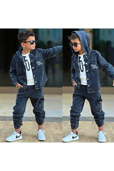 My Kids Wear Boy's Holiday Hooded Denim Jacket, Trousers & T-Shirt (3-Piece) ...