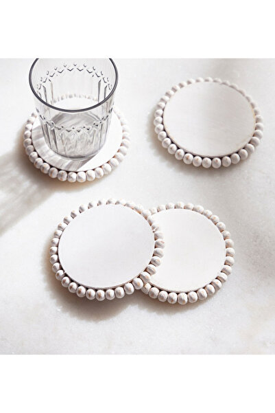 Generic Wooden Bead 4-Piece Coaster Set - 10 x 10 cm