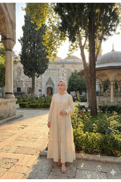 Cosibello Home Hac Umre Müslin Rahat Kesim Müslin Pamuklu Elbise