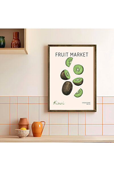 Vetro Design Tržnica voća - poster u drvenom okviru sa kivijem