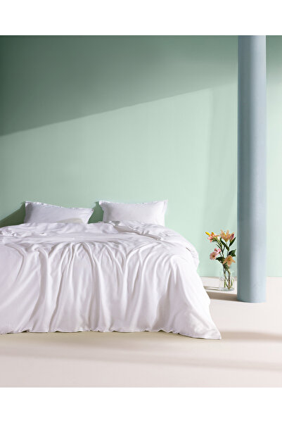 Madame Coco Crep Double 100% Cotton Flat Duvet Cover Set - White