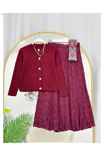 YEDİLALE Lace-Up Skirt with Elastic Waist Tricot Cardigan Dual Set [Excluding...