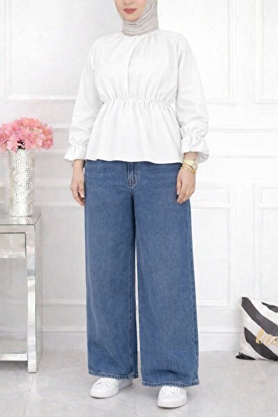 CNG MODA Hijab Short Poplin Shirt with Elastic Waist