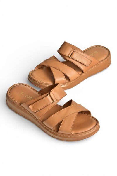 Fox Shoes Y555532503 Taba Дамски пантофи от естествена кожа