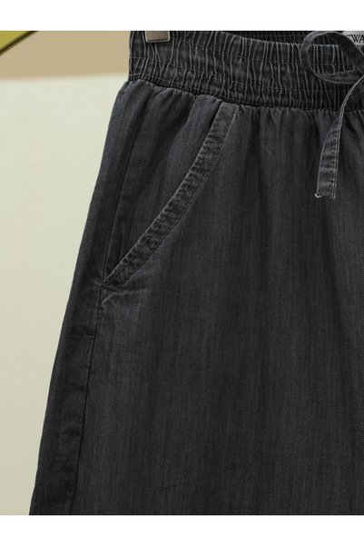 MODAQU Pantaloni din denim cu talie elastică și croială largă - Antracit
