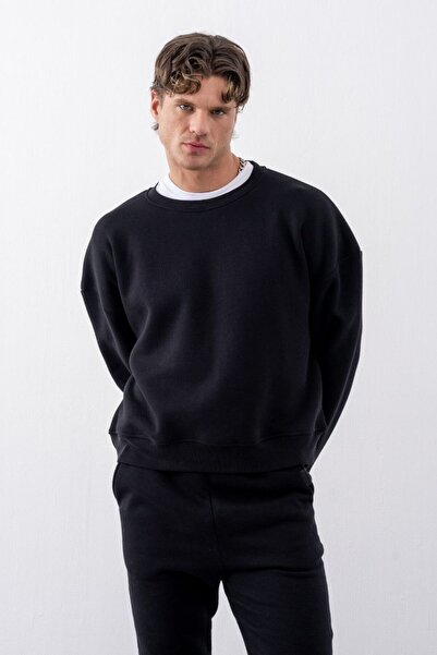 gothamvibes سويت شيرت رجالي بوكسي قصة فضفاضة أسود