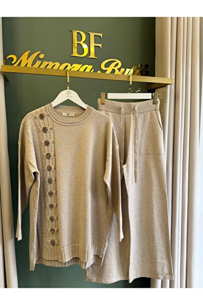 Tığ Triko حجر الشعر المضفر مطبوع مجموعة 21752 بيج