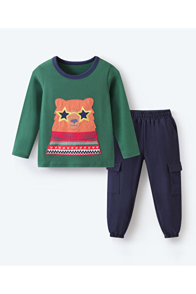 SAPS طقم مكون من بلوزة بأكمام طويلة وبنطال مريح، مصنوع من القطن الخالص ١٠٠٪، ...